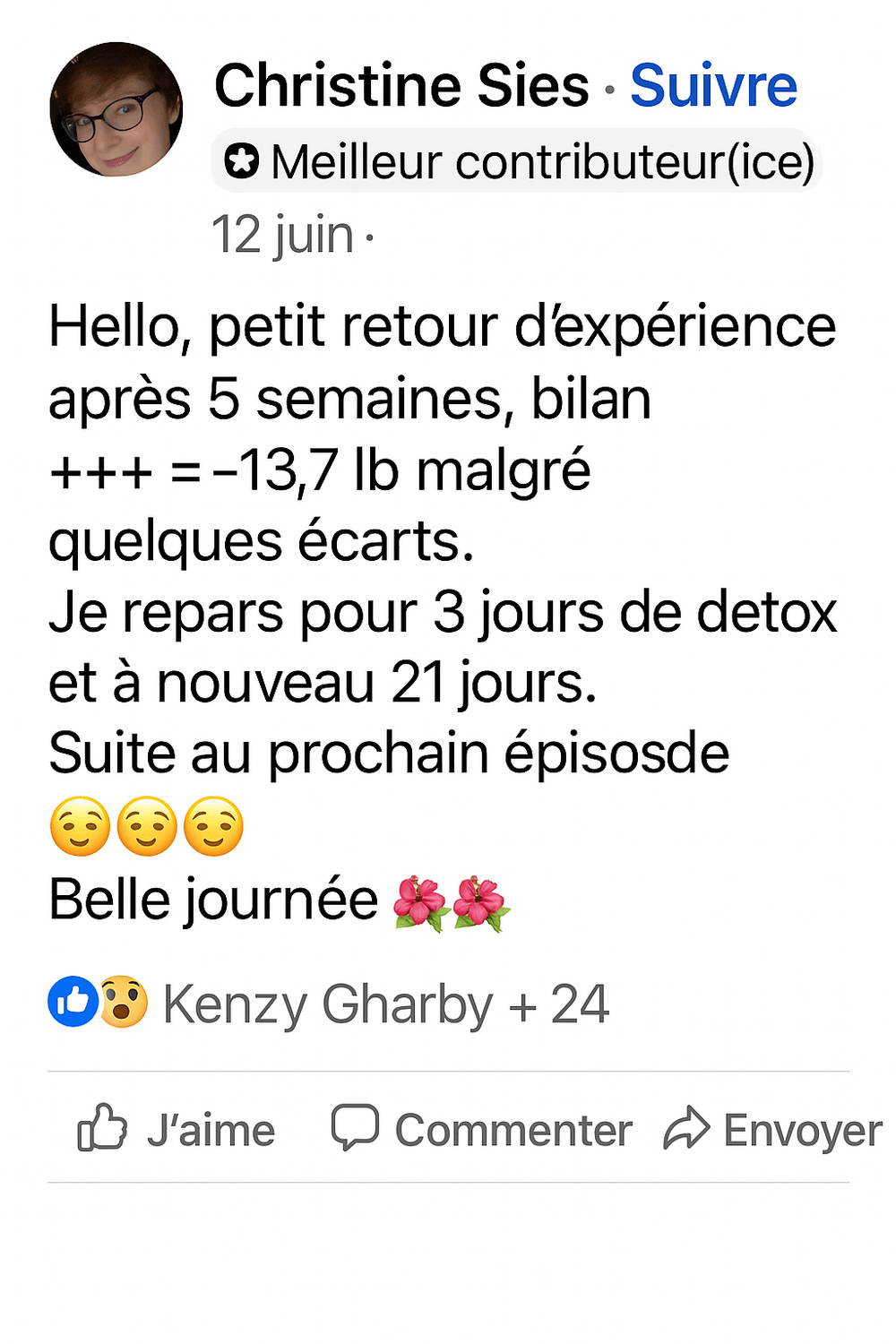 Avis Challenge Happy Smoothie - Témoignage client Facebook et résultats après 21 jours