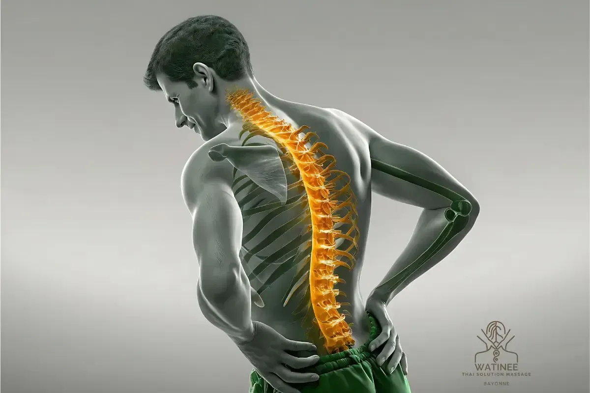 Illustration de la compression nerveuse lombaire liée à l’hernie discale – Massage Bayonne