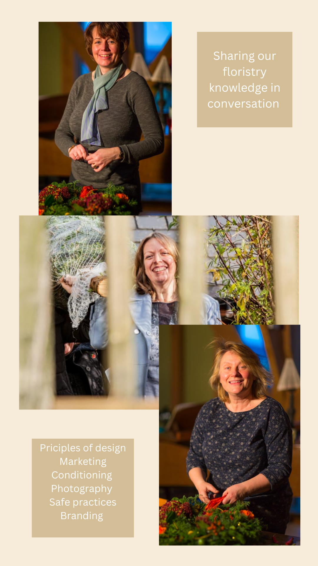 Photos of three of the tutors from the British Academy of Floral Art