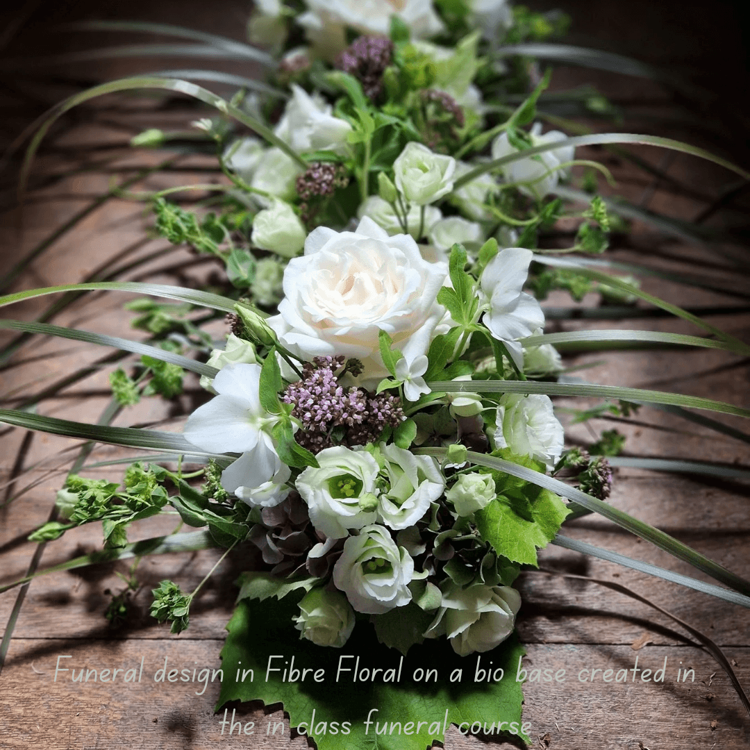 Tina Parkes, director of the British Academy of Floral Art, showcasing professional floral demonstration designs at flower club events- promoting the "three day course to learn the Art of Floral Demonstration" for aspiring florists