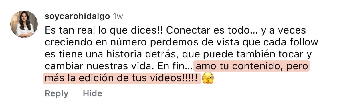 Comentario de soycarohidalgo: amo tu contenido, pero más la edición de tus videos
