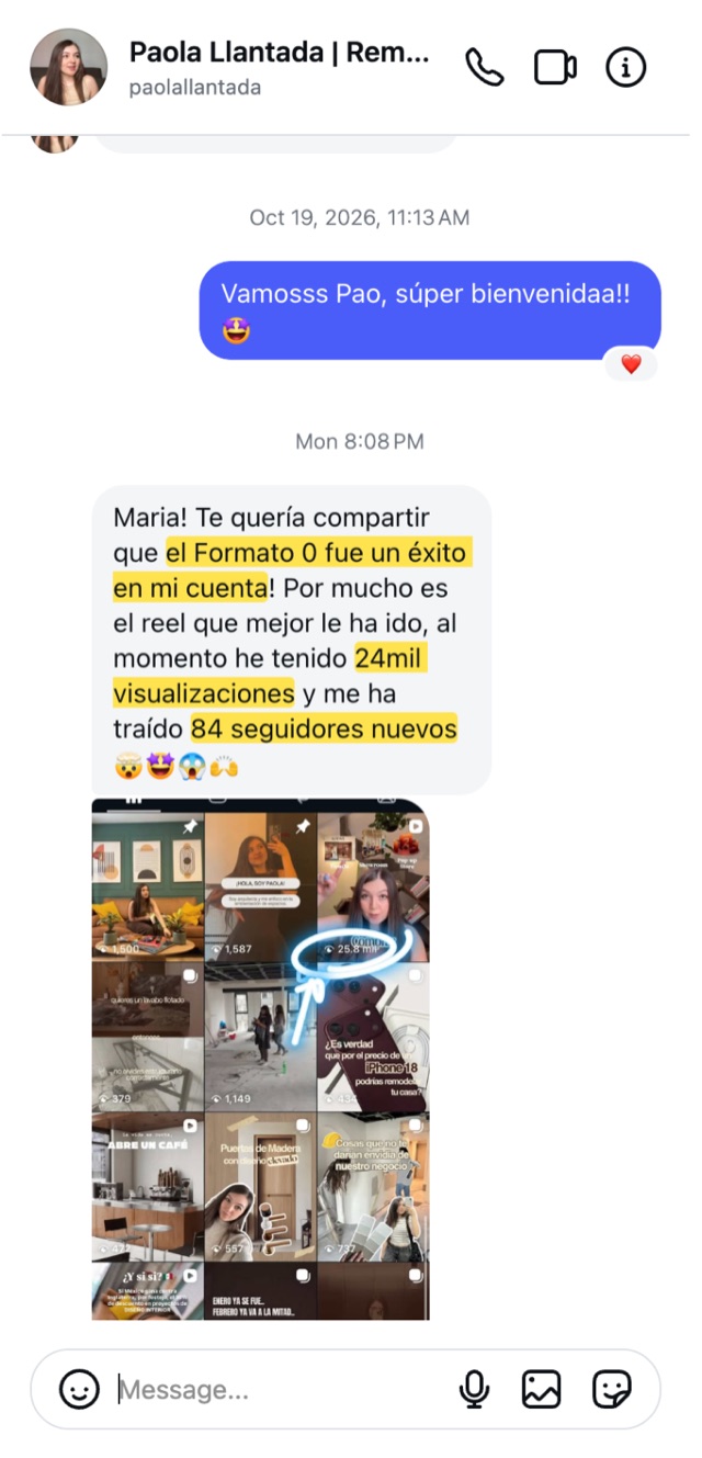Mensaje de Paola: el formato 0 fue un éxito, 24 mil visualizaciones y 84 seguidores