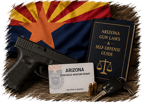 Glock, Arizona flag, Gun Laws Book, AZ CCW Permit