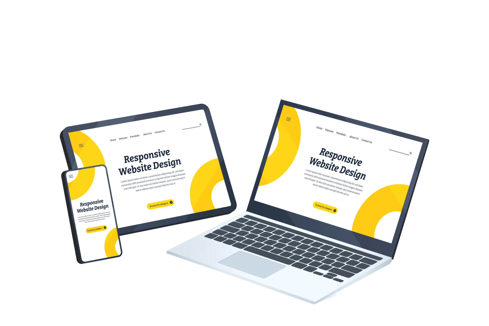 Smartphone, tablette et ordinateur affichant Responsive Website Design site web