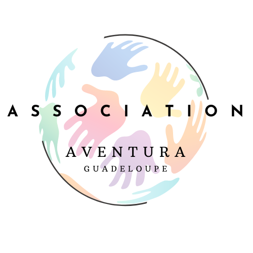 logo association Aventura Guadeloupe écriture et sphère mains