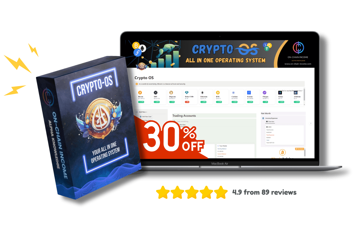 Crypto OS box mockup image. master crypto in one place with crypto os, your all in one operating system for all things crypto