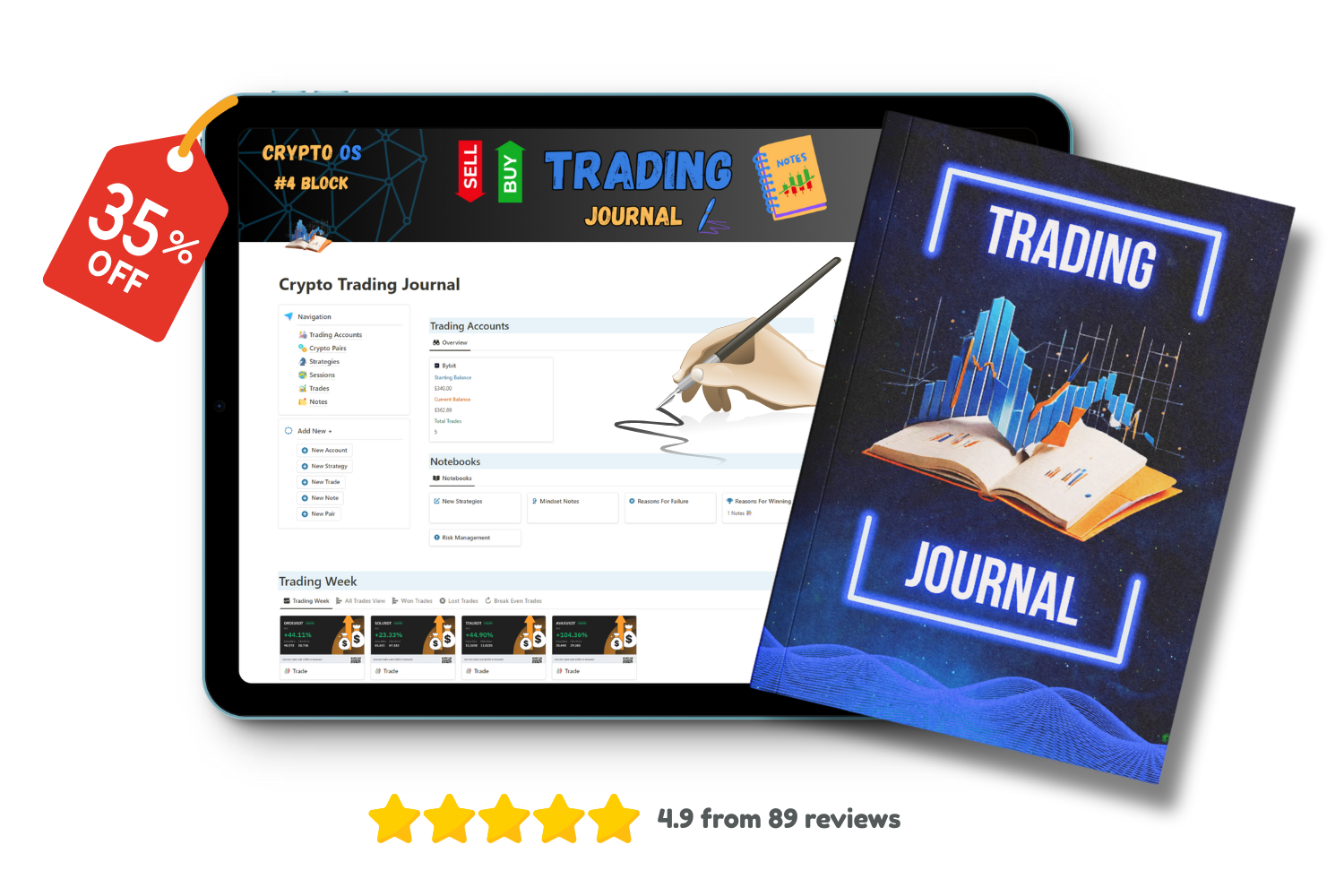 Crypto trading journal box mockup image. Turn Every Trade into Profit With Crypto Trading Journal