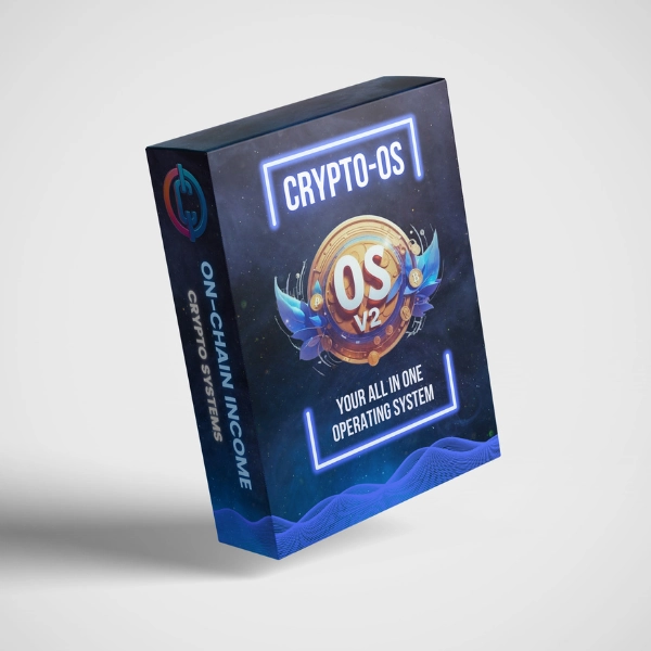 Crypto OS V2 - box mockup image. master crypto in one place with crypto os, your all in one operating system for all things crypto