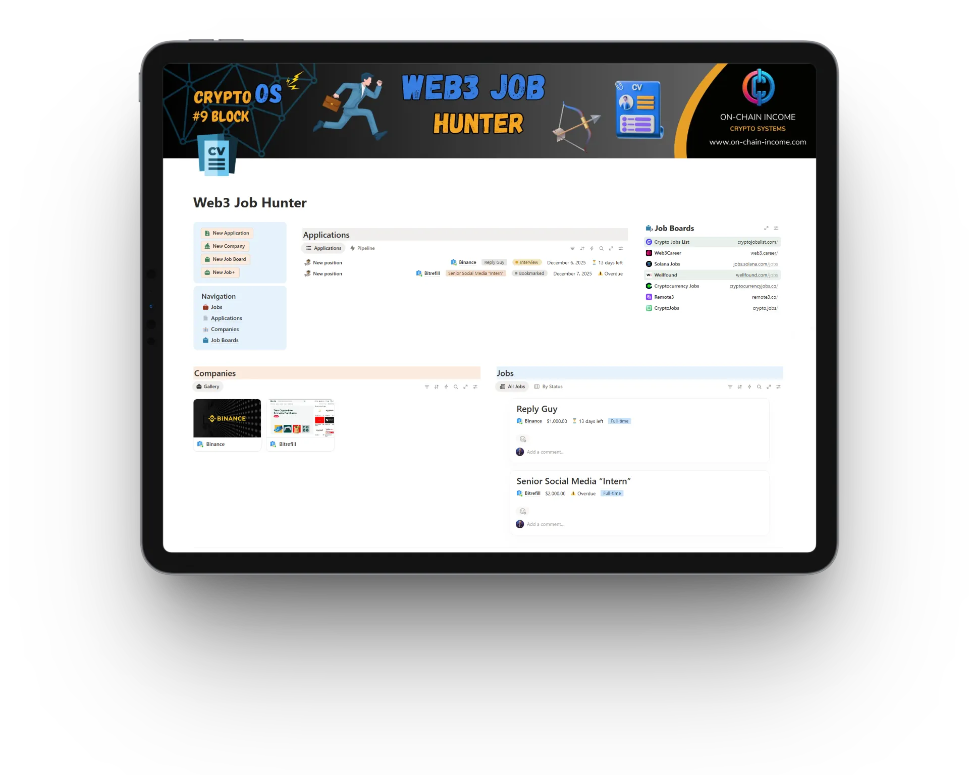 Tablet mockup image of Web3 Job Hunter