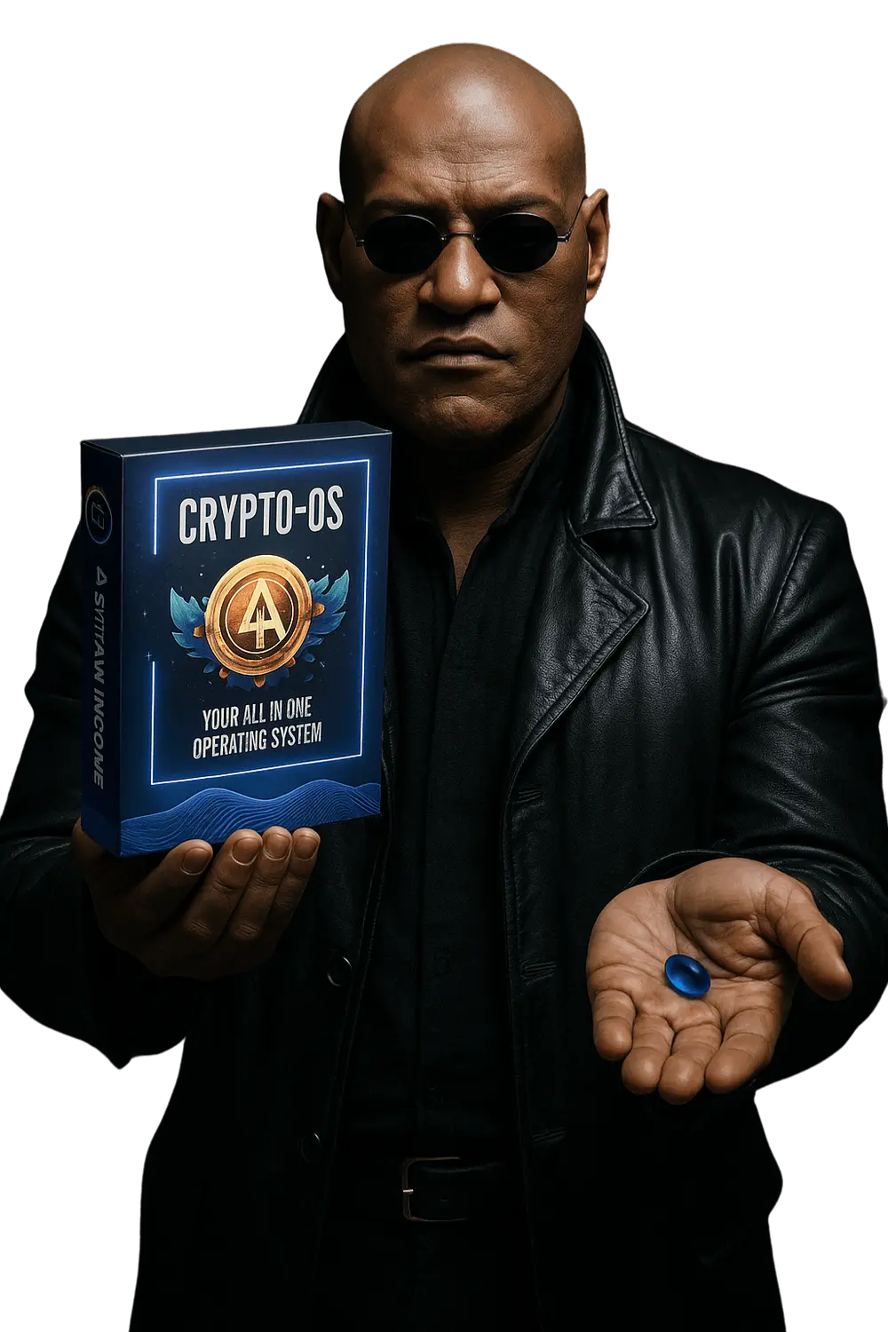 Morpheus from Matrix offering you a choice, to either buy crypto os or stay poor in the 2024 bull run
