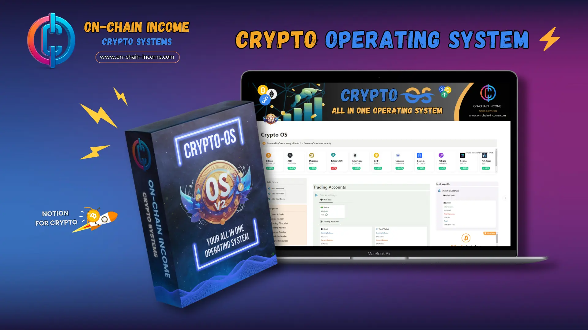 Crypto OS Notion template dashboard showing all in one crypto trading and portfolio management system