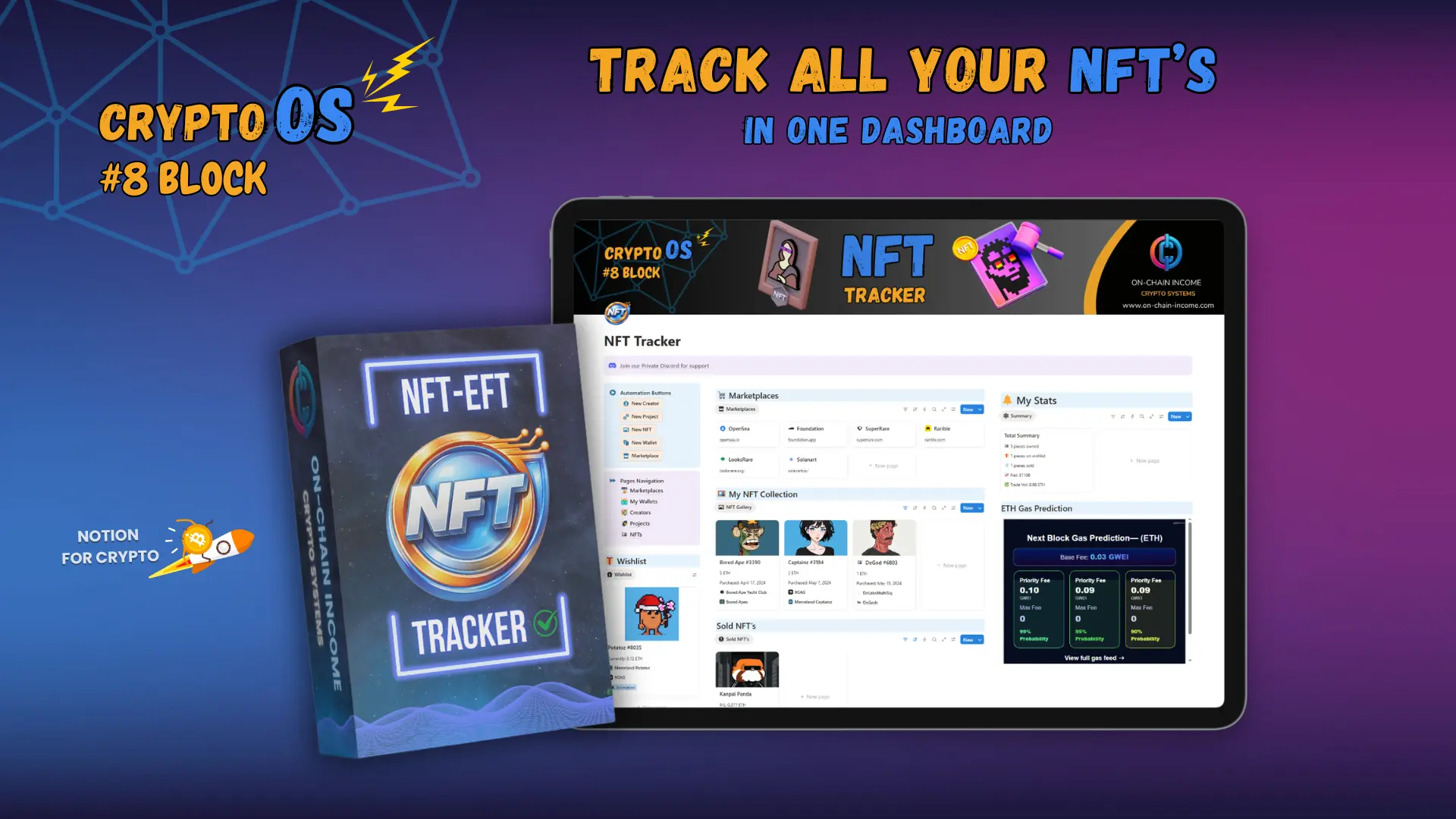 NFT Tracker Notion template for managing and monitoring your NFT portfolio and collections