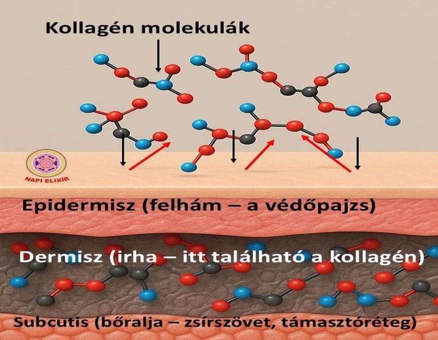 A kollagén az irhában található, mélyen a felhám alatt. De: a kollagén molekula túl nagy ahhoz, hogy áthatoljon az epidermiszen