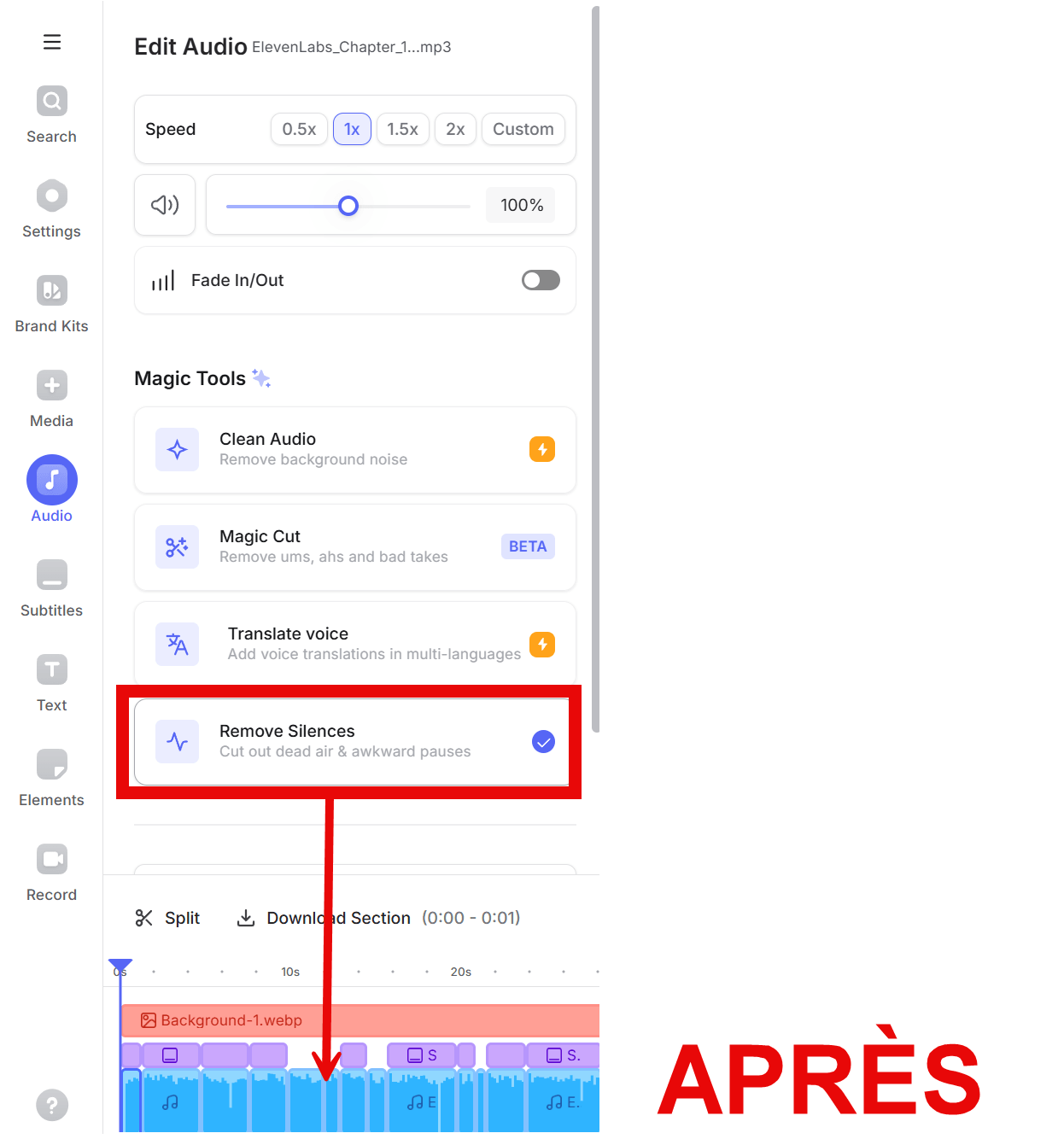 couper silences vidéos Veed