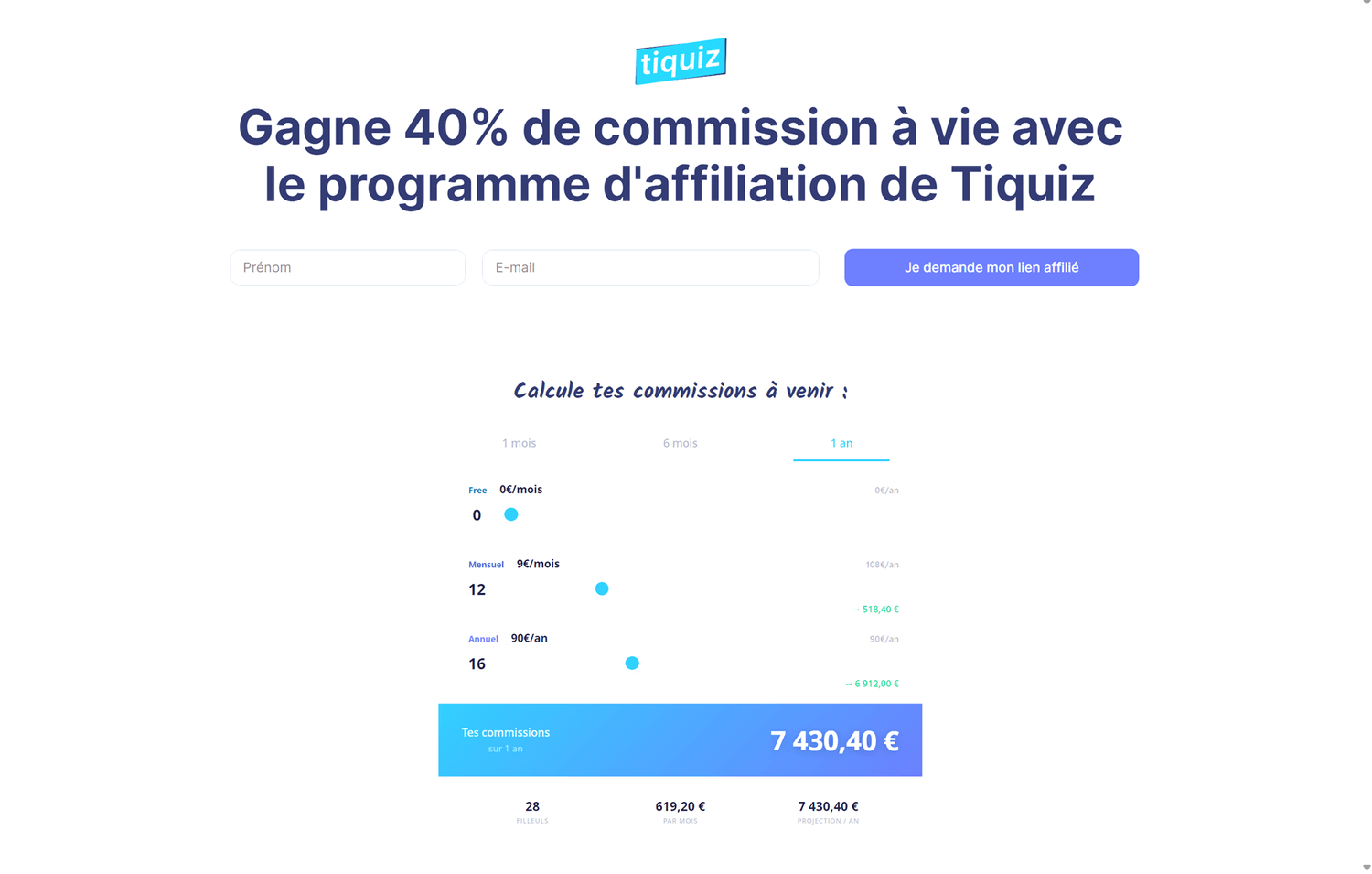 affiliation tiquiz