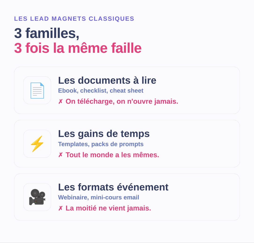 trois familles de lead magnet