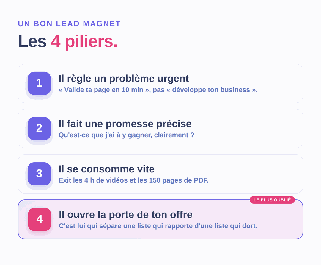 quatre piliers d'un bon lead magnet