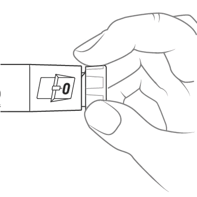 Position de purge du stylo Mounjaro KwikPen, deux clics et le trait long dans la fenêtre de lecture