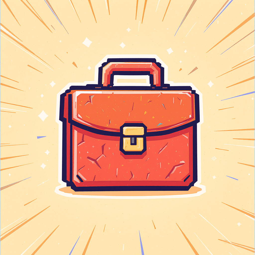 cartoon briefcase icon, symbolising small business owners and creators using AI tools to grow and save time.