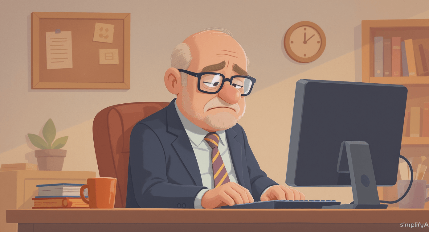 Overwhelmed office worker before AI automation and productivity tools