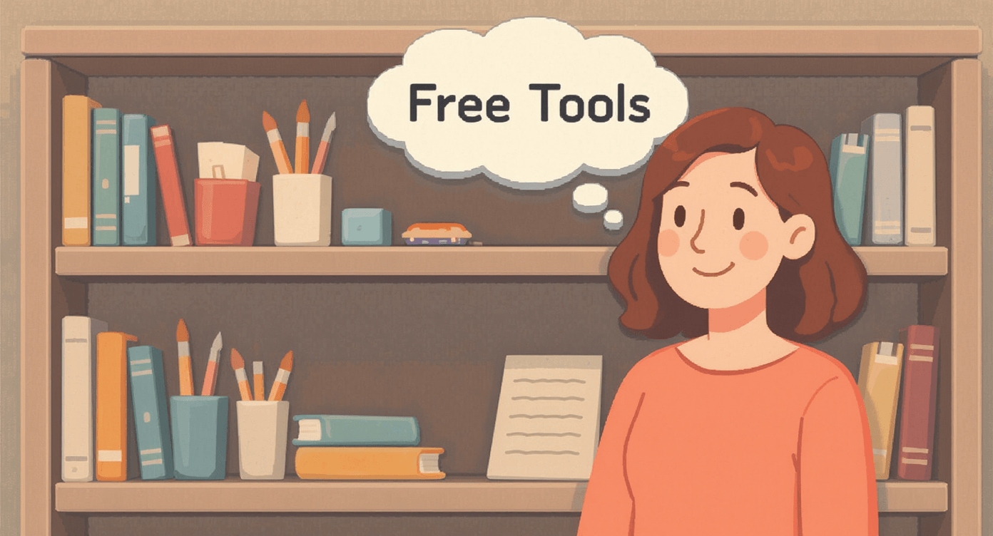 Woman thinking about free AI tools for beginners cheat sheet