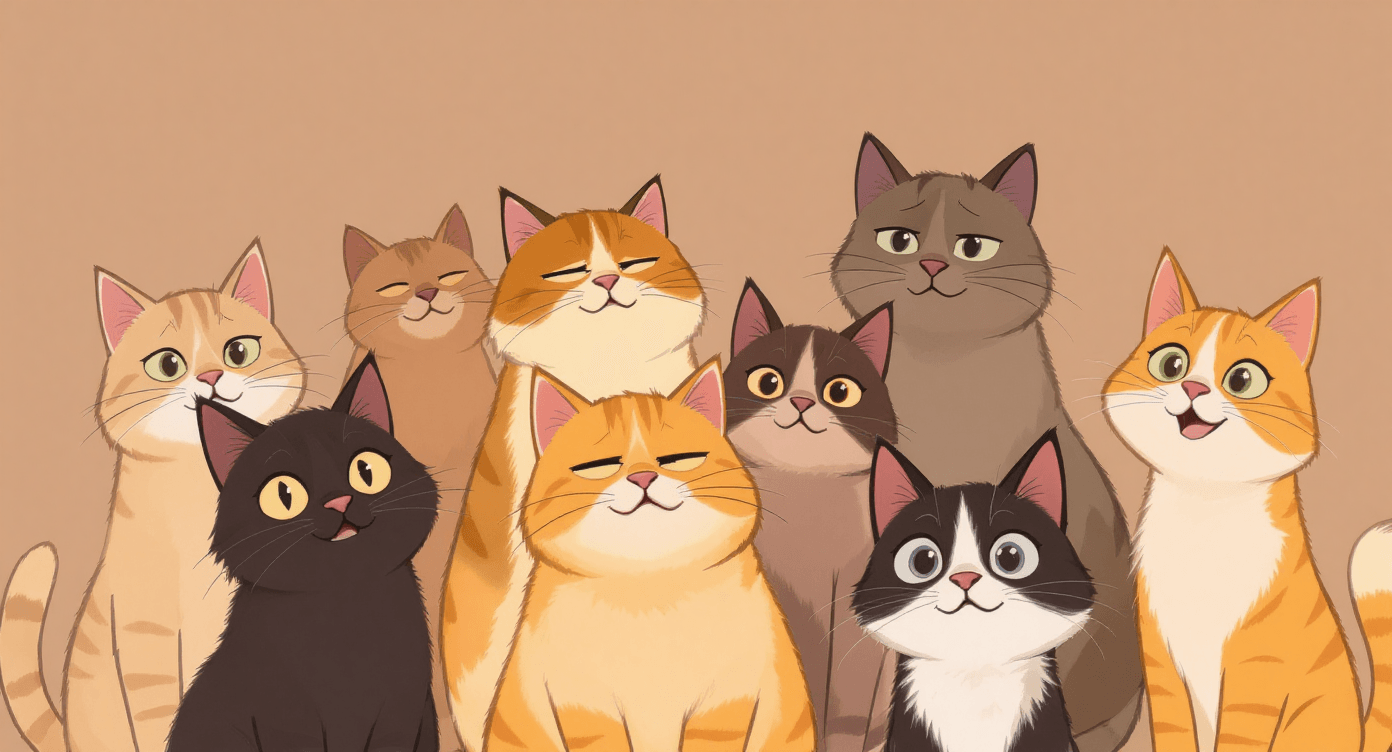 Illustration of a group of cartoon cats, used to explain supervised machine learning in simple beginner terms