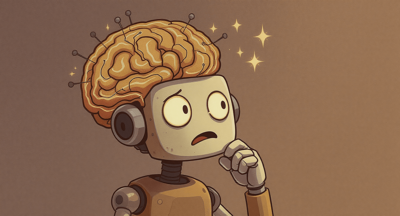 Cartoon robot brain glowing with layers of wires, symbolising deep learning neural networks