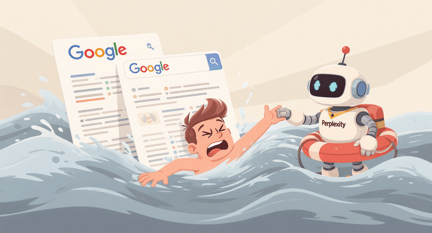 Cartoon lifeguard robot saving human from search overload, representing AI research tools simplifying results.helping healthcare professionals with diagnosis.