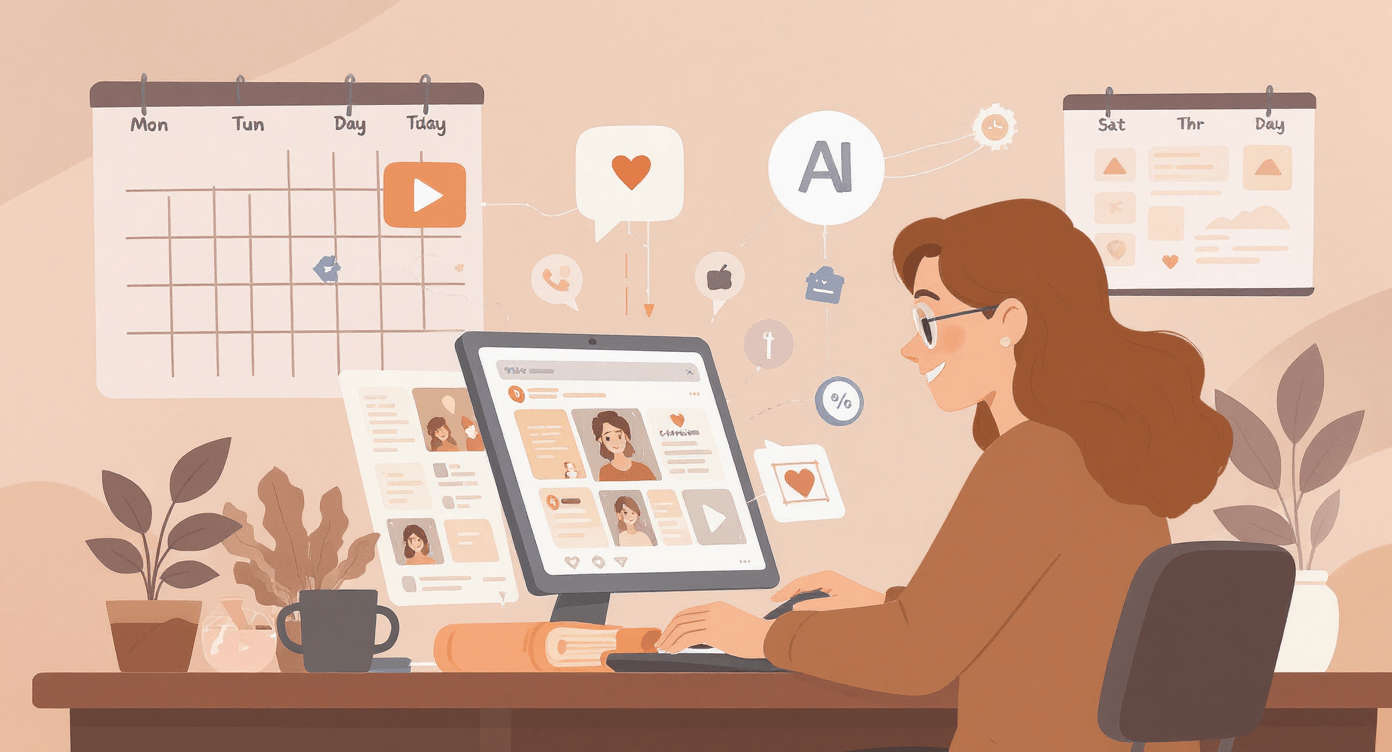 AI content creation tools - illustration showing bulk social media content generation for businesses