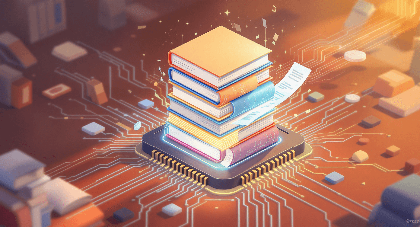 Large Language Model LLM illustration showing digital books and text data feeding into computer for AI language processingesenting AI users overwhelmed by too many tools or using the wrong one.