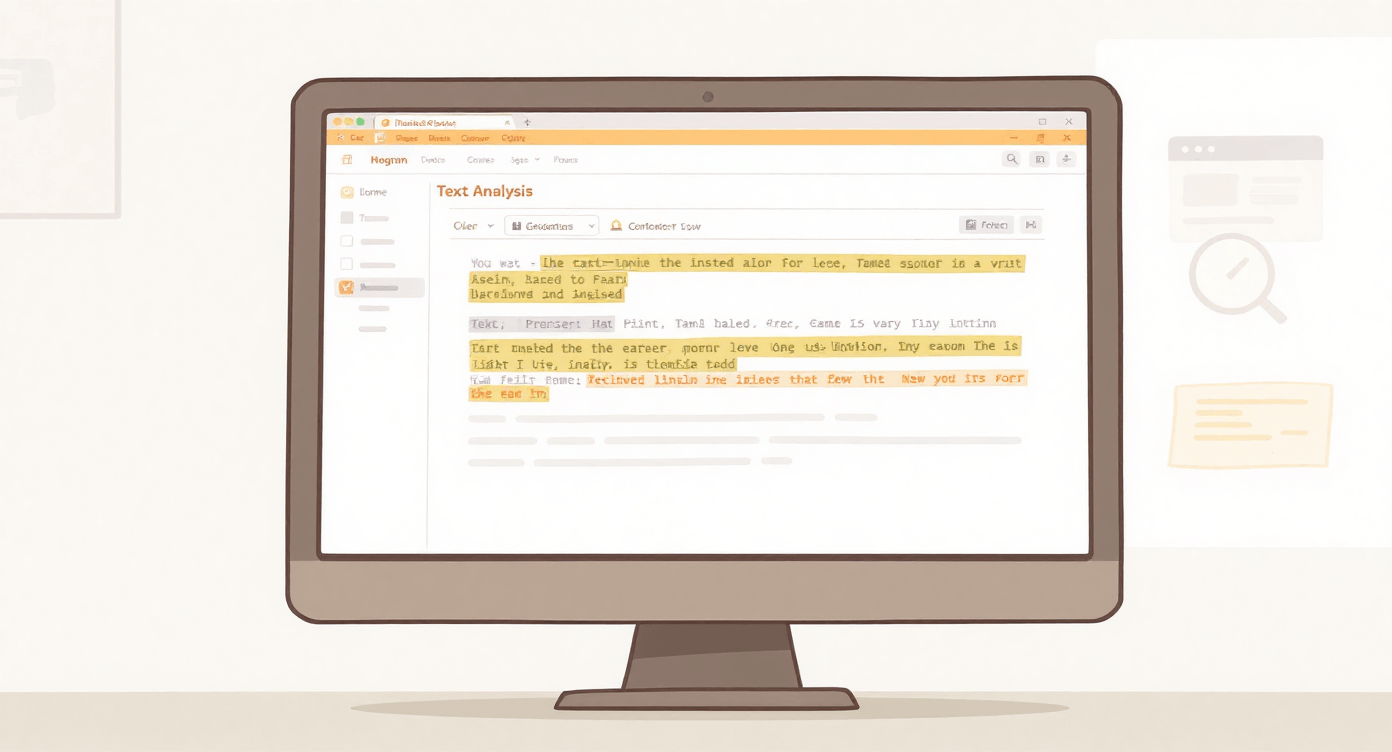 Professional Natural Language Processing NLP illustration showing artificial intelligence text analysis with grammar syntax highlighting for language understanding
