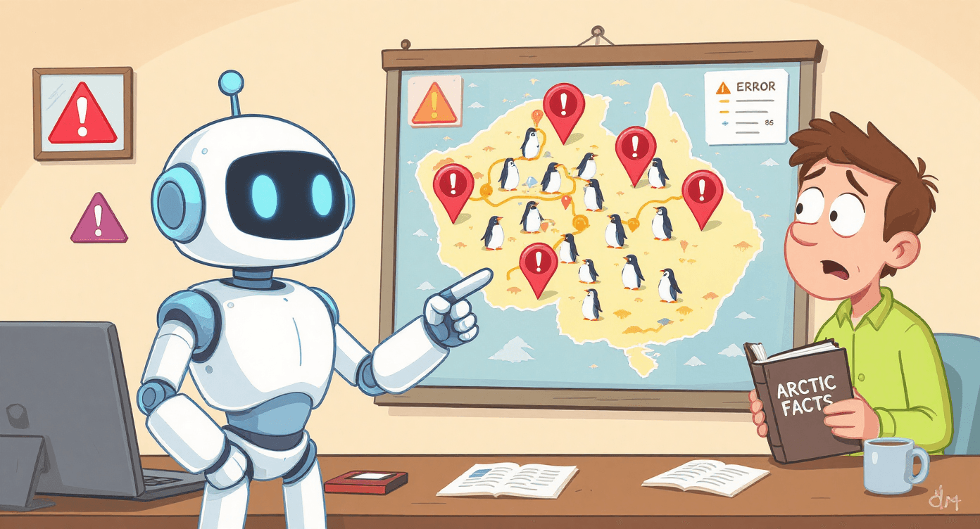AI mistakes wrong facts penguins Arctic AI accuracy errors fact checking