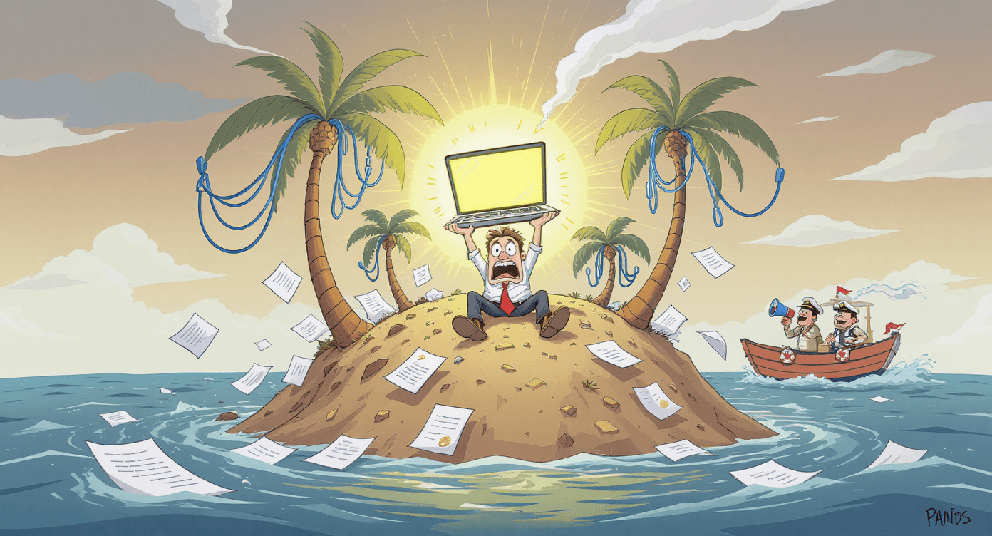 AI data security SOS cartoon showing person needing help after oversharing information - AI privacy recovery plan illustration