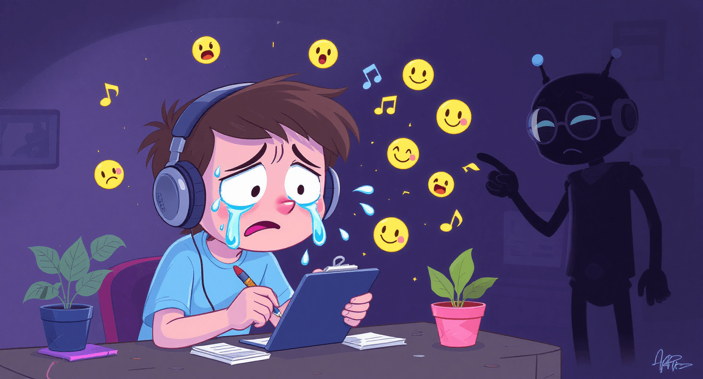 AI emotion detection cartoon Spotify analysing mood through music deep learning personalisation algorithm artificial intelligence streaming