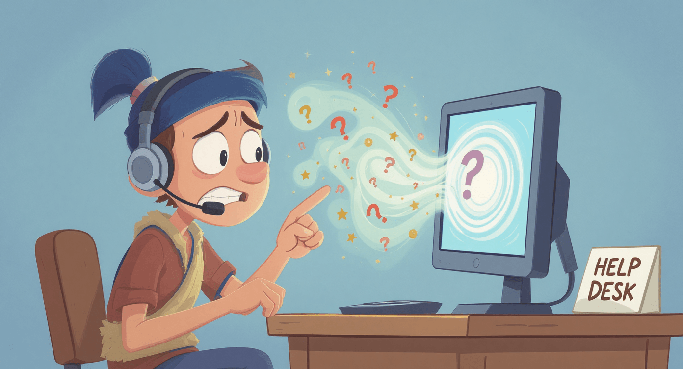 woman with headset on trying to understand her computer - common AI prompting mistakes beginners make when writing first prompts