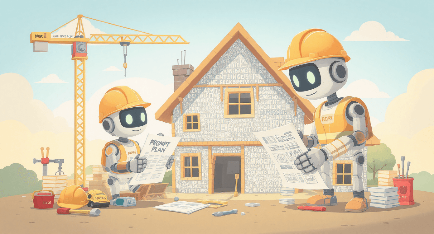 Robot architect building word house from clear blueprints - AI prompt formula for better results