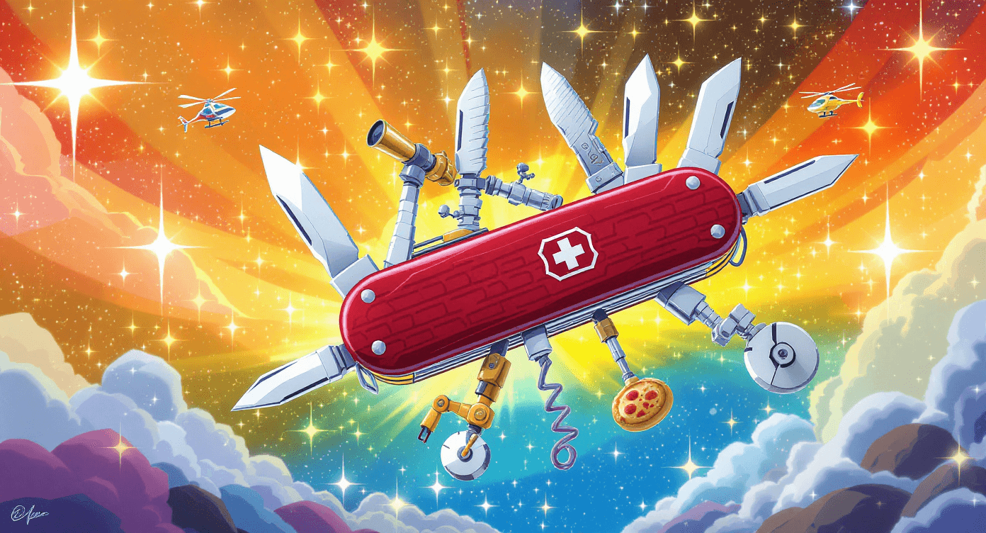 Claude AI vs ChatGPT hidden features shown as oversized Swiss Army knife with multiple unexpected AI tools and capabilities