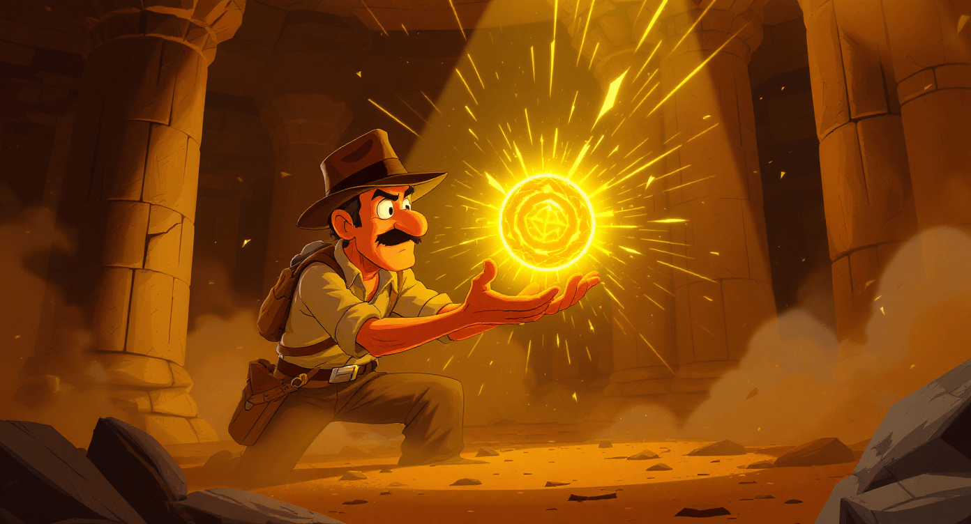 Claude AI Artifacts feature illustrated as Indiana Jones discovering magical collaboration tool in ancient temple setting