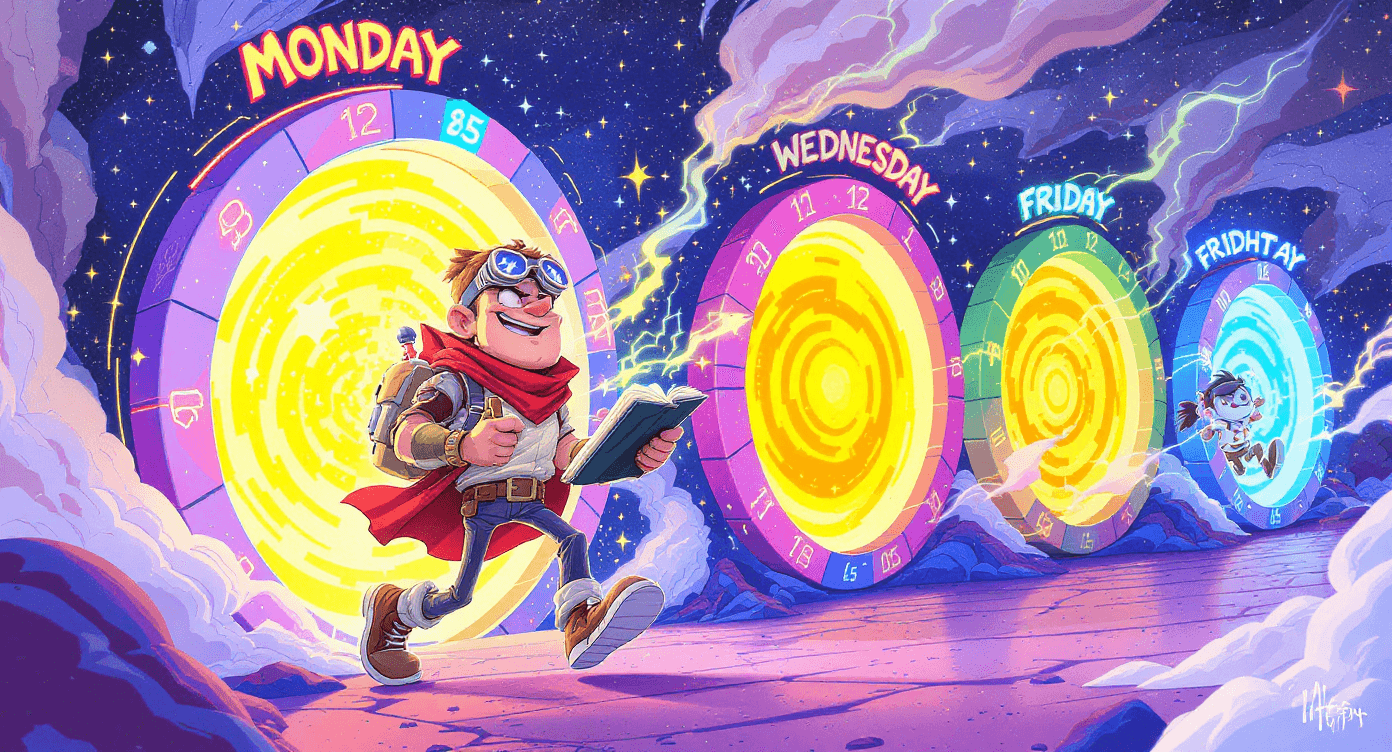 Claude AI conversation memory shown as time traveler remembering details across multiple days and sessions