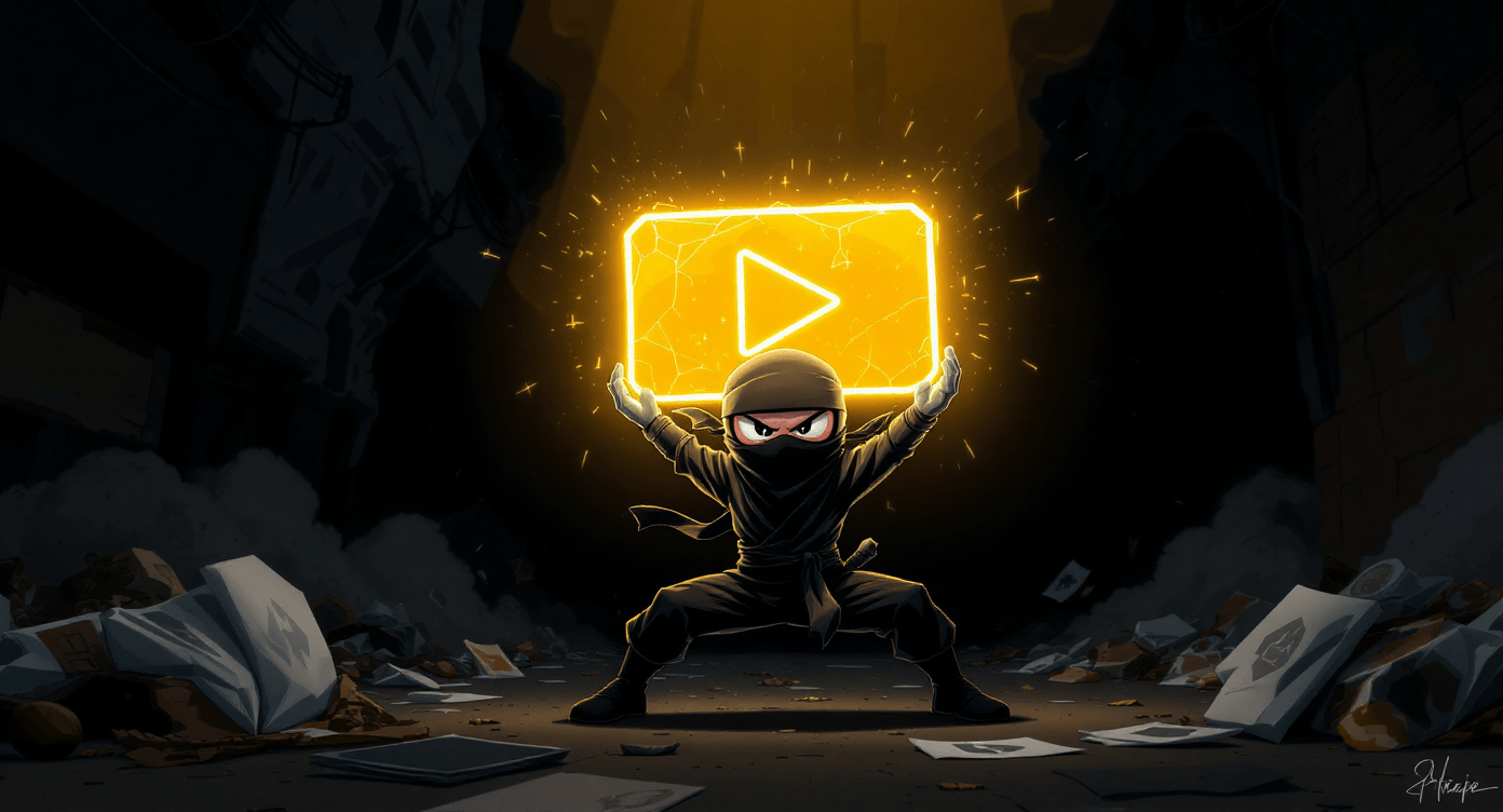 Comic book style ninja assassin holding killer YouTube thumbnail that defeats boring competitors - representing how Nano Banana AI creates click-worthy video thumbnails that outperform amateur designs