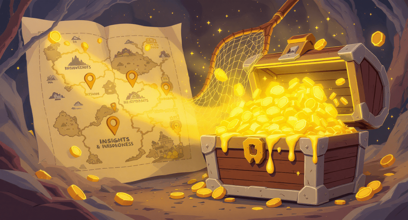 Comic book style treasure hunter collecting successful photo editing prompts and techniques - representing Nano Banana AI's reusable editing workflows for businesses