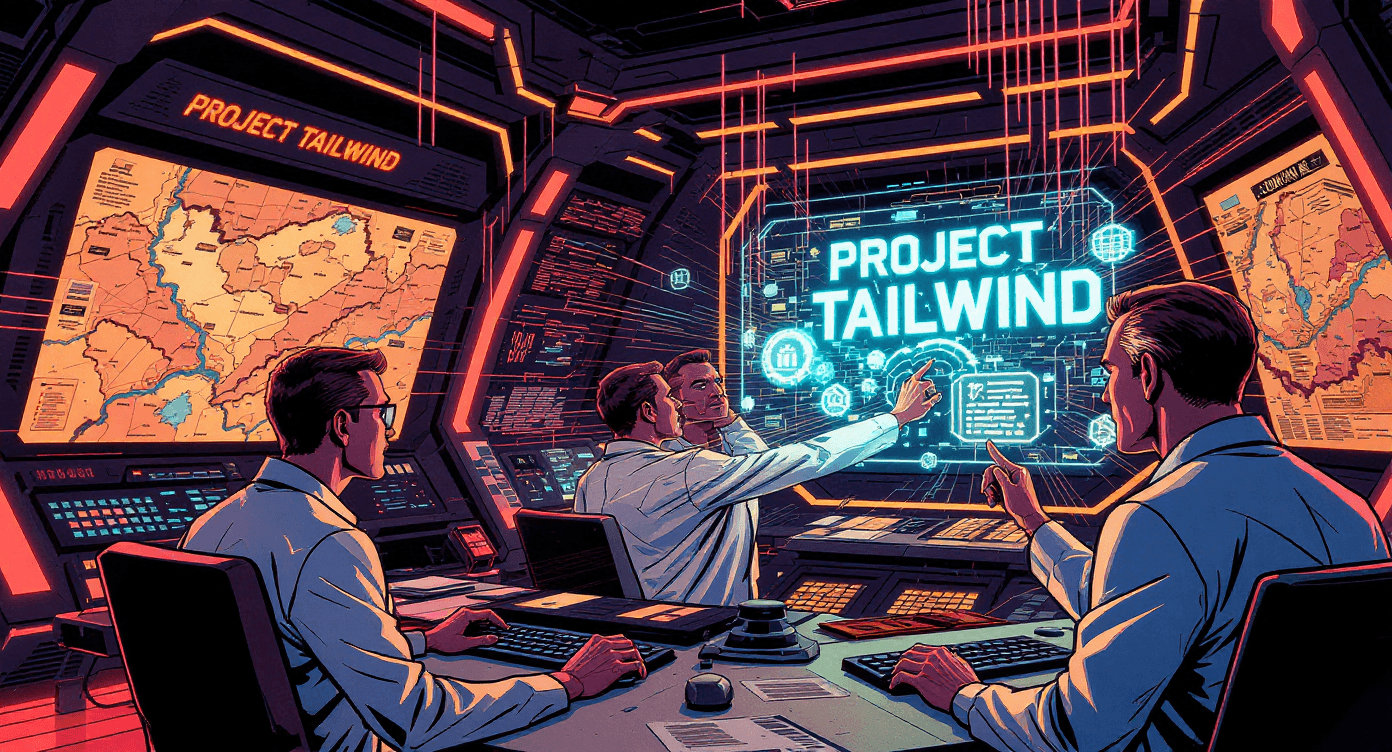 Comic book style secret military command center developing Project Tailwind - representing Google Labs' serious approach to AI document processing development