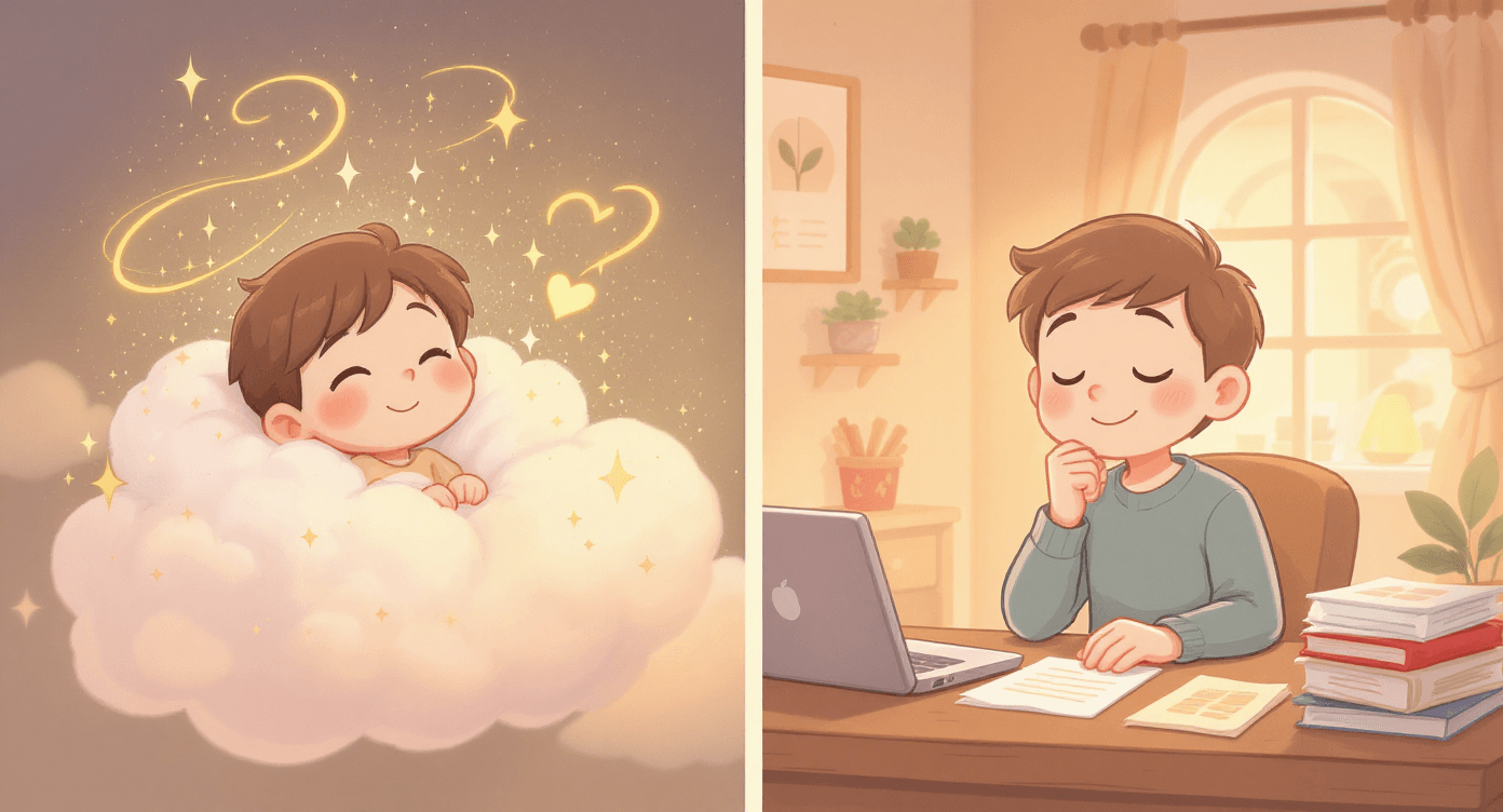 Free vs paid AI tools reality check - cartoon showing the myth of magical productivity transformation versus realistic efficiency improvements from AI subscriptions