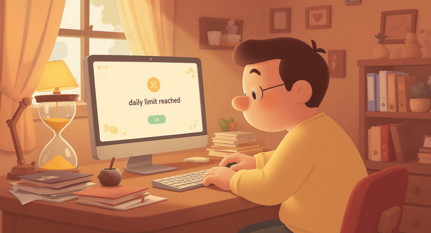 ChatGPT daily usage limits cartoon - illustration showing when free users hit their daily conversation limits and need to consider upgrading