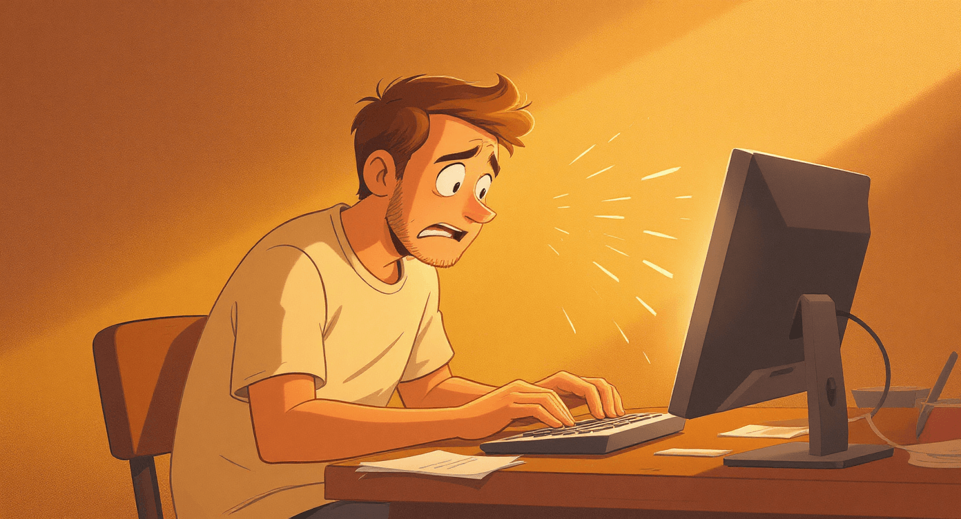 Manual transcription struggle - cartoon showing time-consuming work without AI transcription tools