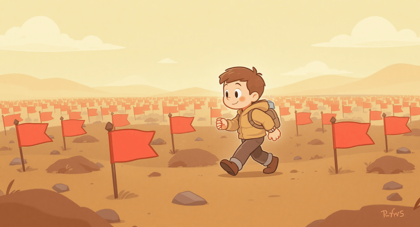 AI subscription warning signs - cartoon showing red flags to avoid when choosing paid tools