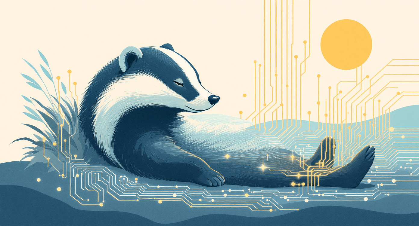 Retro cartoon badger beside dashboard symbolising easy beginning.