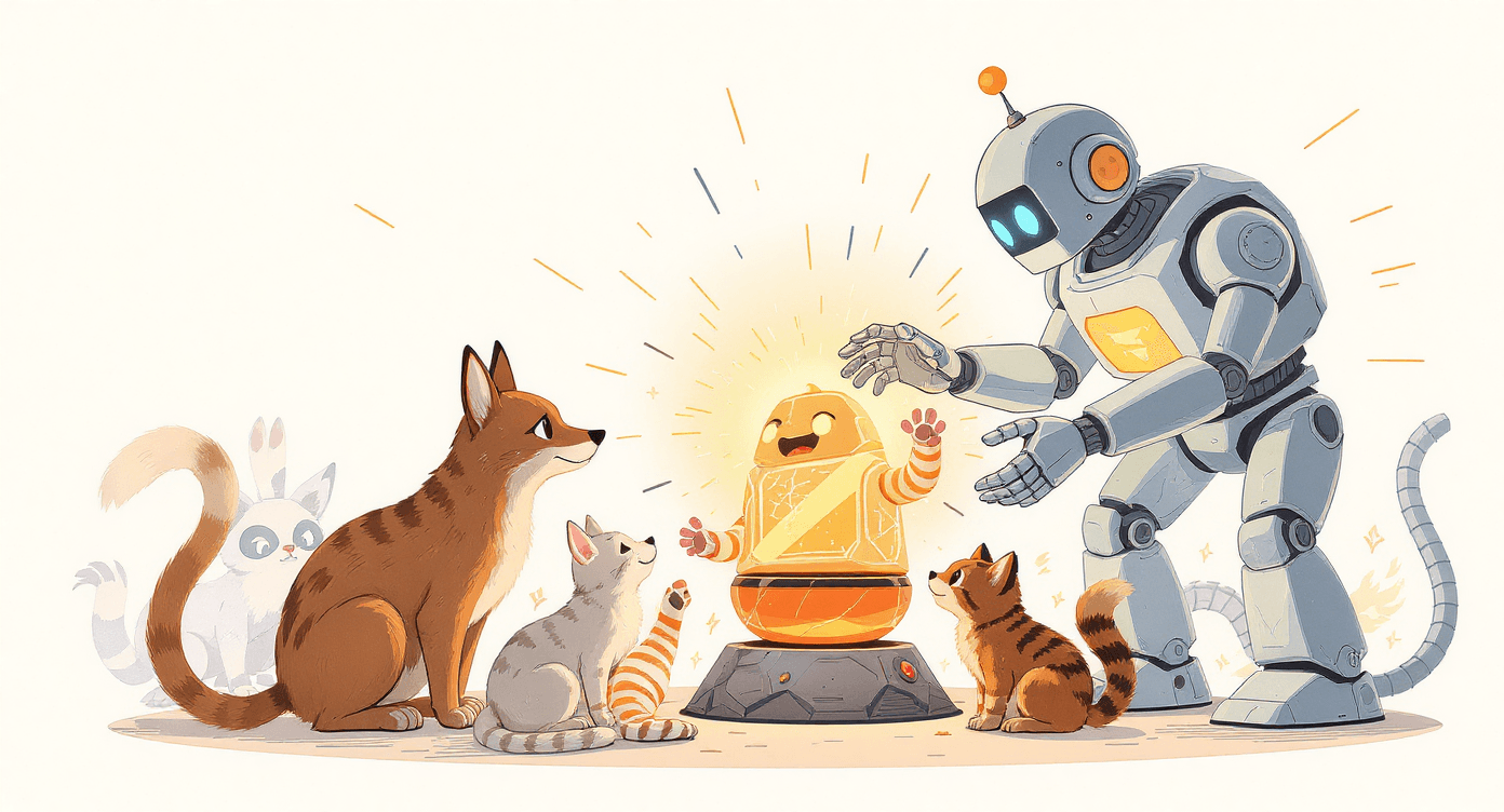 Retro cartoon workshop designing symbolising systems in development.