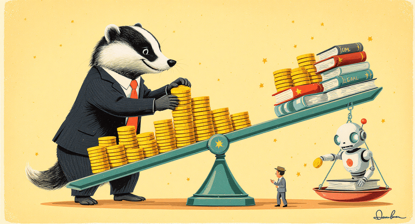 Cartoon showing companies holding the power in disputes until consumer rights balance the scales.