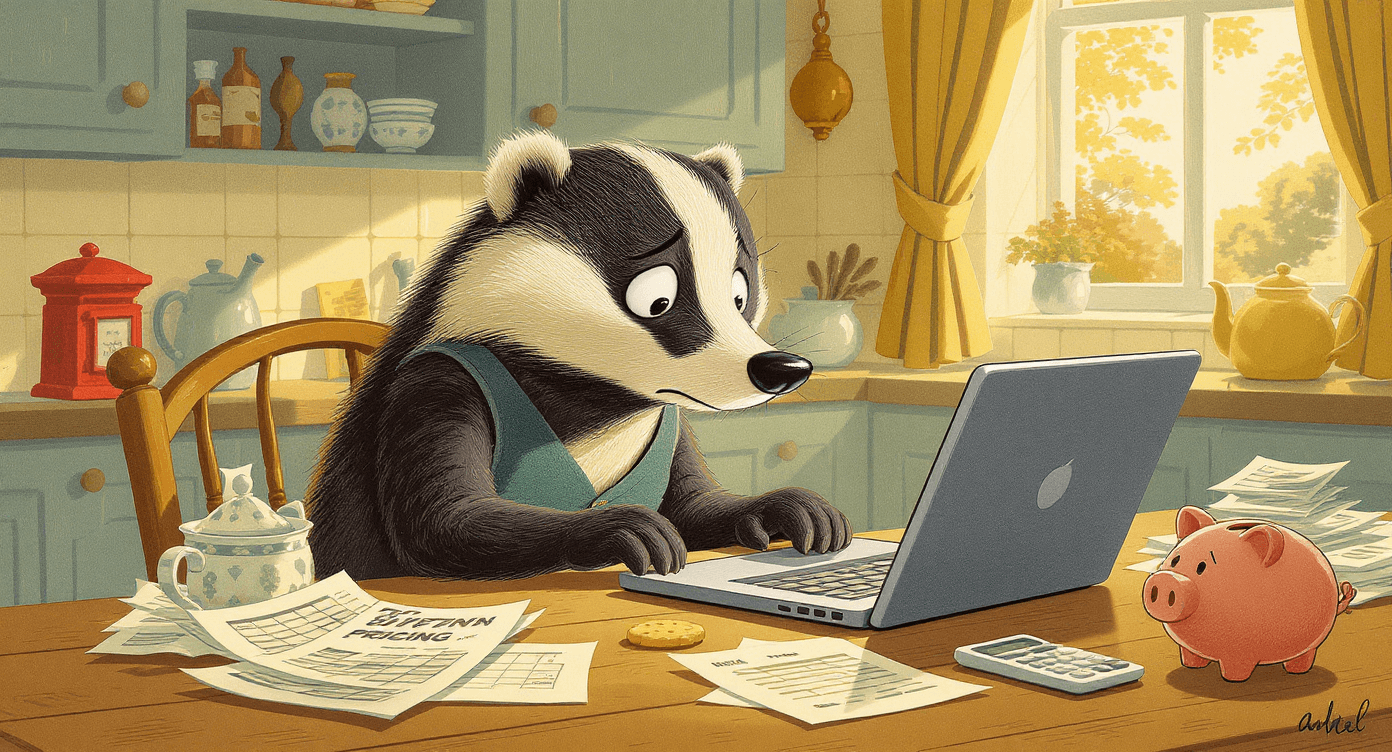 Small business owner calculating budget and ROI for AI automation tools and workflow software subscription costs